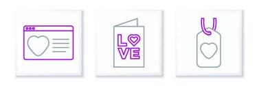 Set line Heart tag Dating app online and Valentines day party flyer icon. Vector.