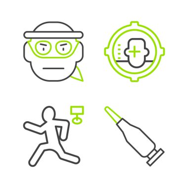 Set line Bullet Murder Headshot and Bandit icon. Vector.