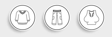 Set line Undershirt Sweater and Pants icon. Vector.