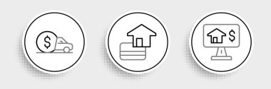 Set line Online real estate Car rental and Credit card icon. Vector.