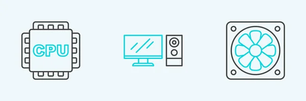 Set Line Computer Cooler Processor Cpu Monitor Icon Vector — 스톡 벡터
