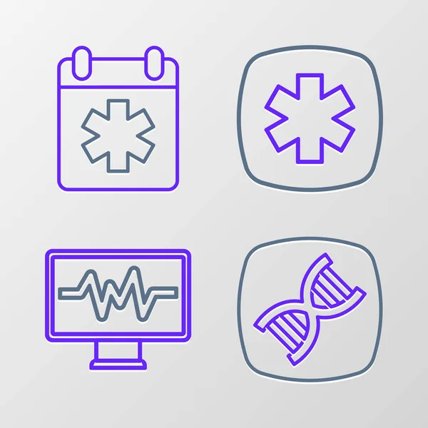 Set Line Dna Symbol Monitor Cardiogram Emergency Star Life Doctor — Stock Vector