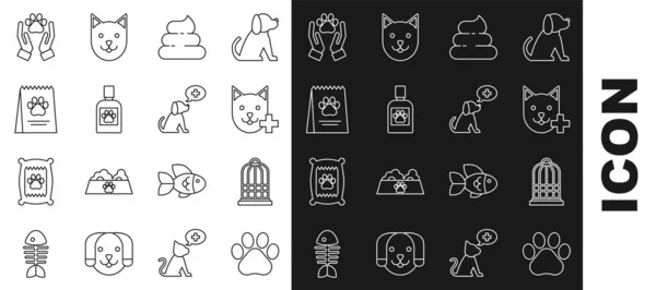 Set Line Paw Print Cage Birds Veterinary Clinic Symbol Shit — стоковый вектор