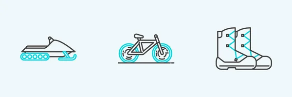 Set Line Boots Snowmobile Bicycle Icon Vector — Vettoriale Stock