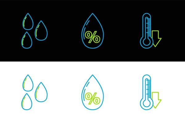 Установите Линию Thermometer Water Drop Значок Процента Вектор — стоковый вектор