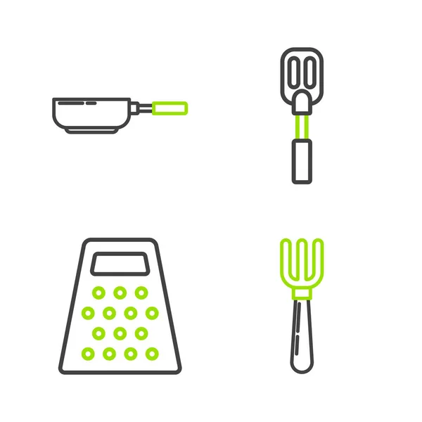 Set Line Fork Grater Spatula Frying Pan Icon Vector — 스톡 벡터