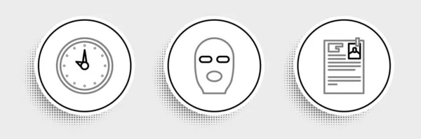 Set Line Lawsuit Paper Clock Thief Mask Icon Vector — Vetor de Stock