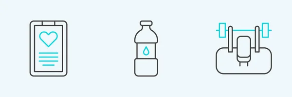 Set Line Bench Barbel Medical Clipboard Bottle Water Icon Vector — Stock Vector