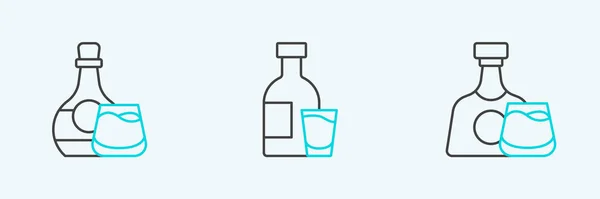 Set Line Whiskey Bottle Glass Bottle Vodka Icon Vector — Stockový vektor
