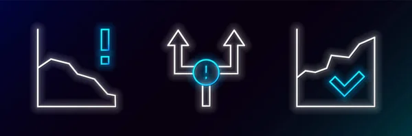 Set Line Financial Growth Increase Decrease Arrow Icon Glowing Neon — Stockvektor