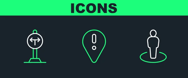 Set Line Location Person Fork Road Exclamation Mark Icon Vector — Vetor de Stock