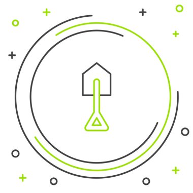 Beyaz arkaplanda çizgi küreği simgesi izole edildi. Bahçe aletleri. Bahçecilik, tarım, çiftçilik aleti. Renkli taslak konsepti. Vektör.