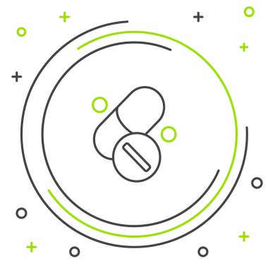 Beyaz arka planda izole edilmiş hap kapsülü ikonu çizgi vitamin kompleksi. Sağlıklı bir yaşam tarzı. Renkli taslak konsepti. Vektör.