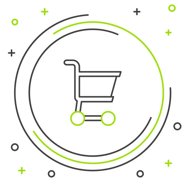 线条购物车图标隔离在白色背景 网上购物的概念 送货服务标志 超级市场篮子的象征 五彩缤纷的概念 — 图库矢量图片