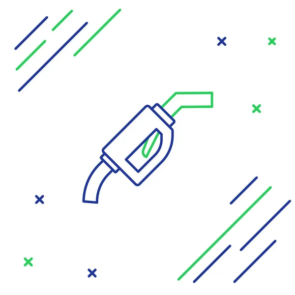 ラインガソリンポンプノズルアイコンは 白い背景に隔離されています 燃料ポンプガソリンスタンド 燃料補給標識 ガソリンスタンドのアイコン カラフルなアウトラインコンセプト ベクトル — ストックベクタ