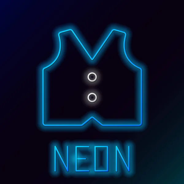 Glowing Neon Line Waistcoat Icon Isolated Black Background Classic Vest — 图库矢量图片