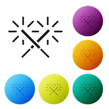Black Sparkler firework icon isolated on white background. Festive Christmas sparkler candle lights. Merry Christmas and Happy New Year. Set icons in color circle buttons. Vector.