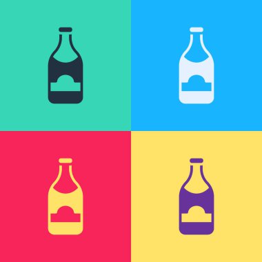 Pop Art Şampanya şişesi ikonu renkli arka planda izole edilmiş. Mutlu Noeller ve mutlu yıllar. Vektör.