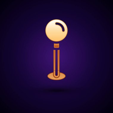 Gold Push pin icon isolated on black background. Thumbtacks sign. Vector.