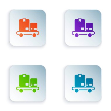 Color Hand truck and boxes icon isolated on white background. Dolly symbol. Set colorful icons in square buttons. Vector.