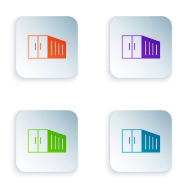 Color Container icon isolated on white background. Crane lifts a container with cargo. Set colorful icons in square buttons. Vector.
