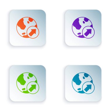 Renk Finansal Büyüme Simgesi beyaz arka planda izole edildi. Gelirleri arttırıyorum. Kare düğmelere renkli simgeleri yerleştir. Vektör.