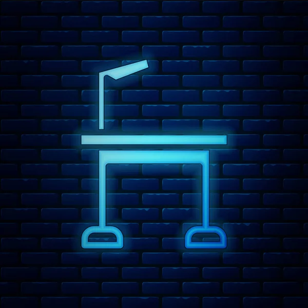 Glowing Neon Pet Grooming Table Icon Isolated Brick Wall Background — Archivo Imágenes Vectoriales