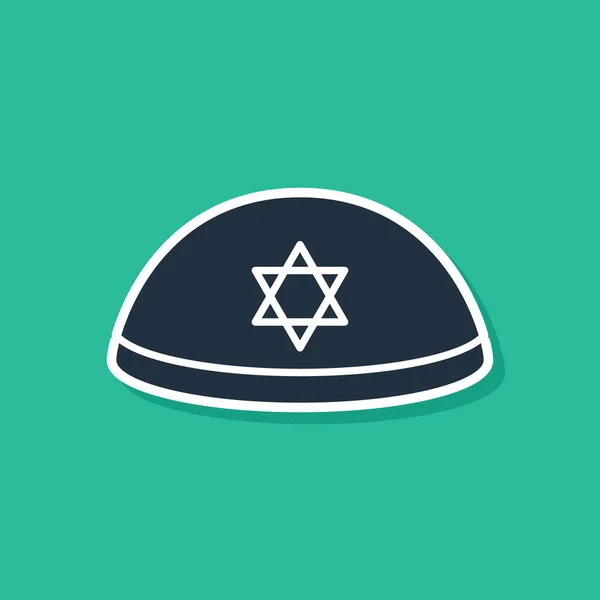Blue Jewish Kippah Star David Icon Isolated Green Background Jewish — Image vectorielle