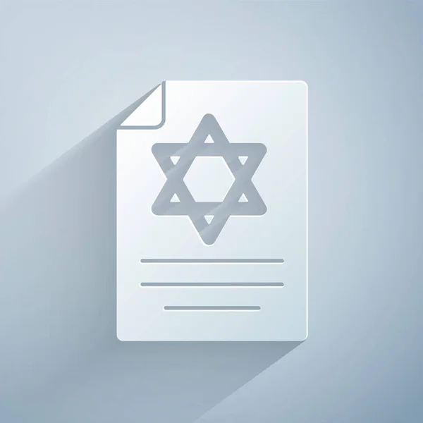 Papier Gesneden Torah Scroll Pictogram Geïsoleerd Grijze Achtergrond Joodse Thora — Stockvector