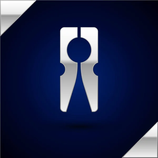 Silver Old Wood Clothes Pin Icon Isolated Dark Blue Background — ストックベクタ
