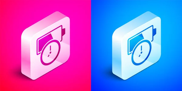 Isometric Battery Charge Level Indicator Icon Isolated Pink Blue Background — Stock Vector