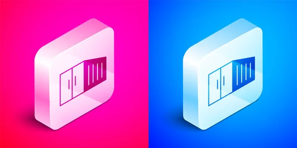 Isometric Container Icon Isolated Pink Blue Background Crane Lifts Container — Stockvektor