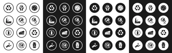Set Earth Globe Planet Earth Recycling Factory Battery Recycle Symbol — ストックベクタ