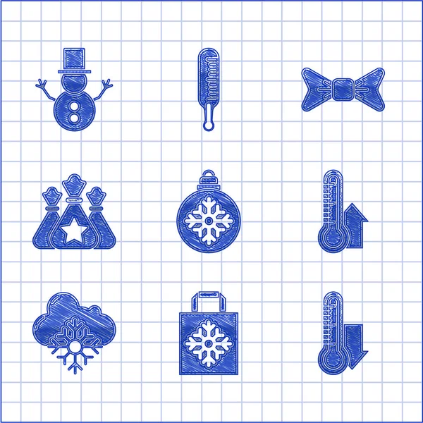 Набор Рождественский Шар Бумажный Пакет Метеорологический Термометр Измерения Облако Снегом — стоковый вектор