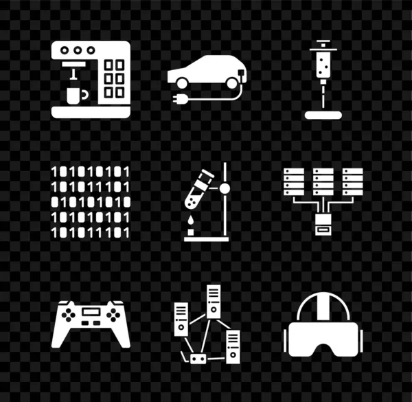 Σετ Καφετιέρα Ηλεκτρικό Αυτοκίνητο Syringe Gamepad Δίκτυο Υπολογιστών Γυαλιά Εικονικής — Διανυσματικό Αρχείο
