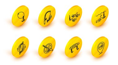 Set line Location fishing Fishing lure No hook under water with rod and and spoon icon. Vector.