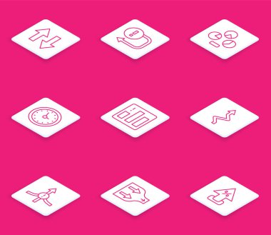 Set line Arrow Pie chart infographic Clock and icon. Vector.