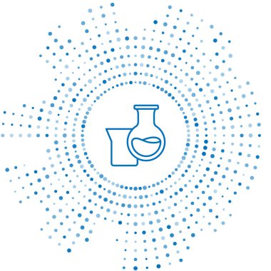 Mavi çizgi petrol test tüpü ikonu beyaz arkaplanda izole edildi. Soyut çember rastgele noktalar. Vektör.