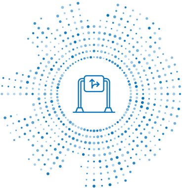 Mavi çizgi trafik işareti. Beyaz arkaplanda sinyal simgesi izole edildi. İşaretçi sembolü. İzole sokak bilgi levhası. Yön tabelası. Soyut çember rastgele noktalar. Vektör.