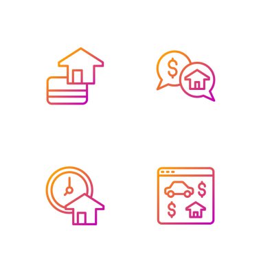 Set line Online real estate Time is money Credit card and Price negotiation. Gradient color icons. Vector.