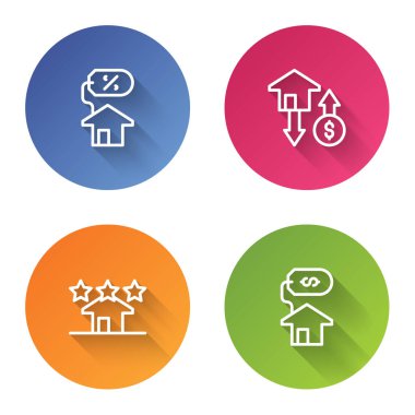 Set line House with percant dollar Real estate and . Color circle button. Vector.
