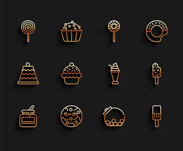 Set Line Jar Honey Cookie Biscuit Lollipop Glass Jar Candies — Image vectorielle