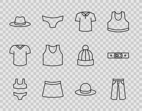 Set Line Swimsuit Pants Shirt Skirt Man Hat Undershirt Belt — 스톡 벡터