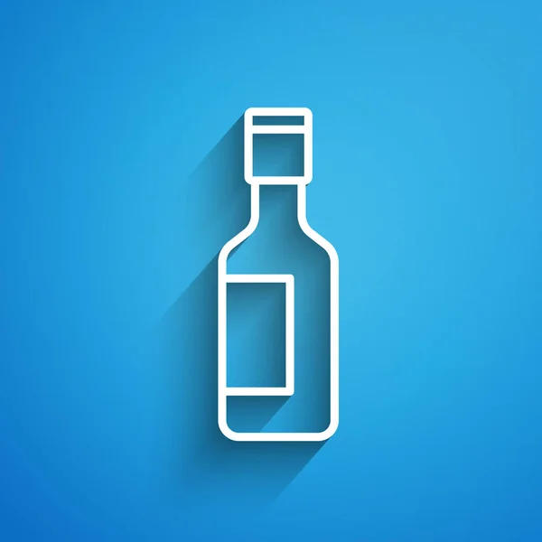Ligne Blanche Icône Bouteille Vin Juif Isolé Sur Fond Bleu — Image vectorielle