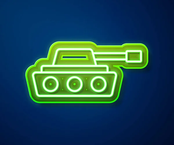 Parlayan Neon Hattı Askeri Tank Ikonu Mavi Arka Planda Izole — Stok Vektör