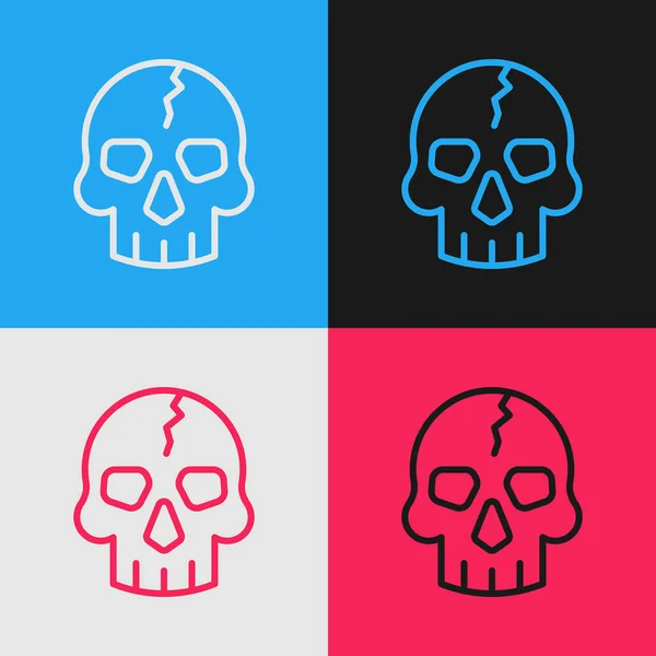 Pop Art Line Skull Icon Isolated Color Background Pirate Captain — Stock Vector