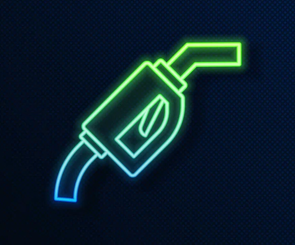 Zářící Neonová Linka Ikona Trysky Čerpadla Benzinu Izolovaná Modrém Pozadí — Stockový vektor