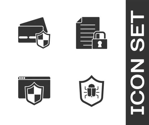 Set System Bug Credit Card Shield Browser Document Lock Icon — Stockový vektor