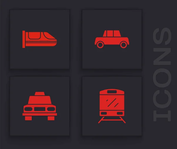 Set Train High Speed Train Car Taxi Car Icon Vector — Image vectorielle