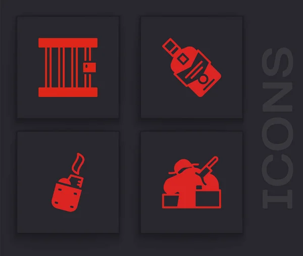 Set Murder Prison Window Whiskey Bottle Lighter Icon Vector — Image vectorielle